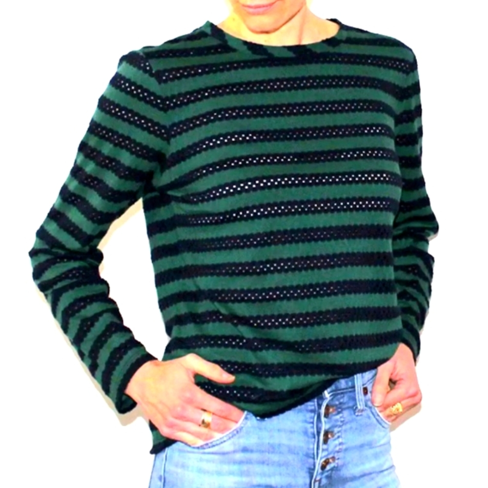 Brooks Brothers Red Fleece Striped Long Sleeve Top Sz Sm Navy & Green Preppy